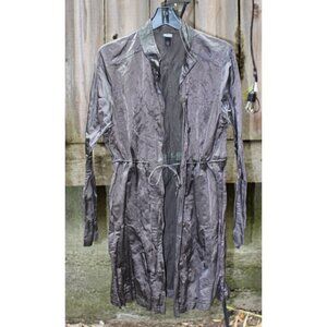 Eileen Fisher - High Collar Steel Satin Jacket in Charcoal Grey, Med